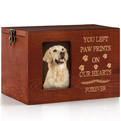 Cumule Pet Urns for Ashes Wooden Pet Cremation Urns with Photo Frame Pet Memorial Keepsake Cat or Dog Memory Box with Black Flannel as Lining Loss Pet Sympathy Remembrance Gift