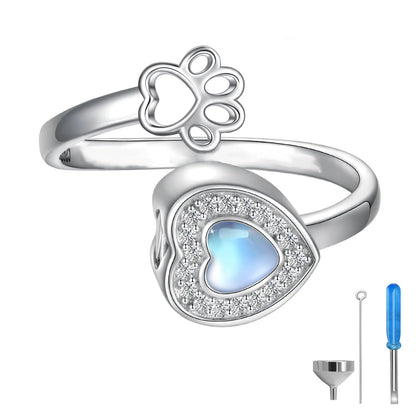 Sterling Silver Urn Ring for Dog Ashes: Paw Print Memorial Rings Cat Cremation Jewelry Keepsake Gifts for Women Pets Lover Customizable (Customized Engraving)